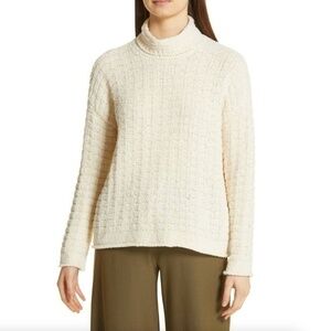 Eileen Fisher Ivory White Funnel Neck Sweater 100% Organic Cotton Size Medium
